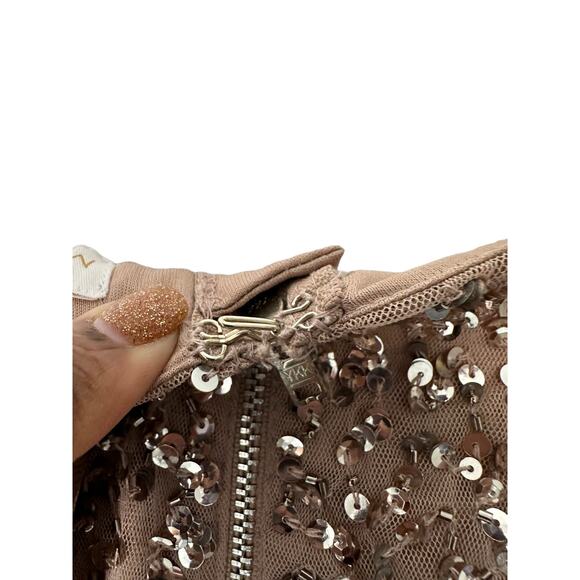 NWT Maya Deluxe Taupe Sequin Sleeveless Pop Over Tulle Maxi Dress Size 8 - Picture 8 of 14